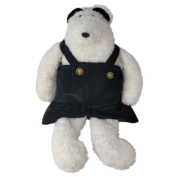 Woof & Poof Polar Bear Plush White 19" Black Velvet Overalls Gold Button Vintage - Picture 1 of 11